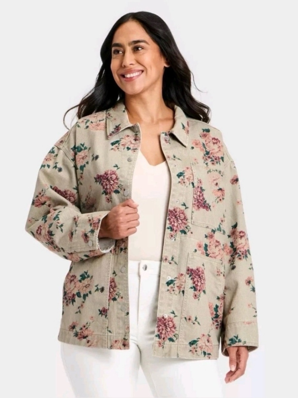 Women's Western Chore Coat - Universal Thread Khaki Floral
